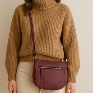 Ardene Faux Leather Maroon Adjustable Strap Shoulder Bag Tassel Tabs